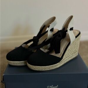 Black and Cream Wedge Espadrilles